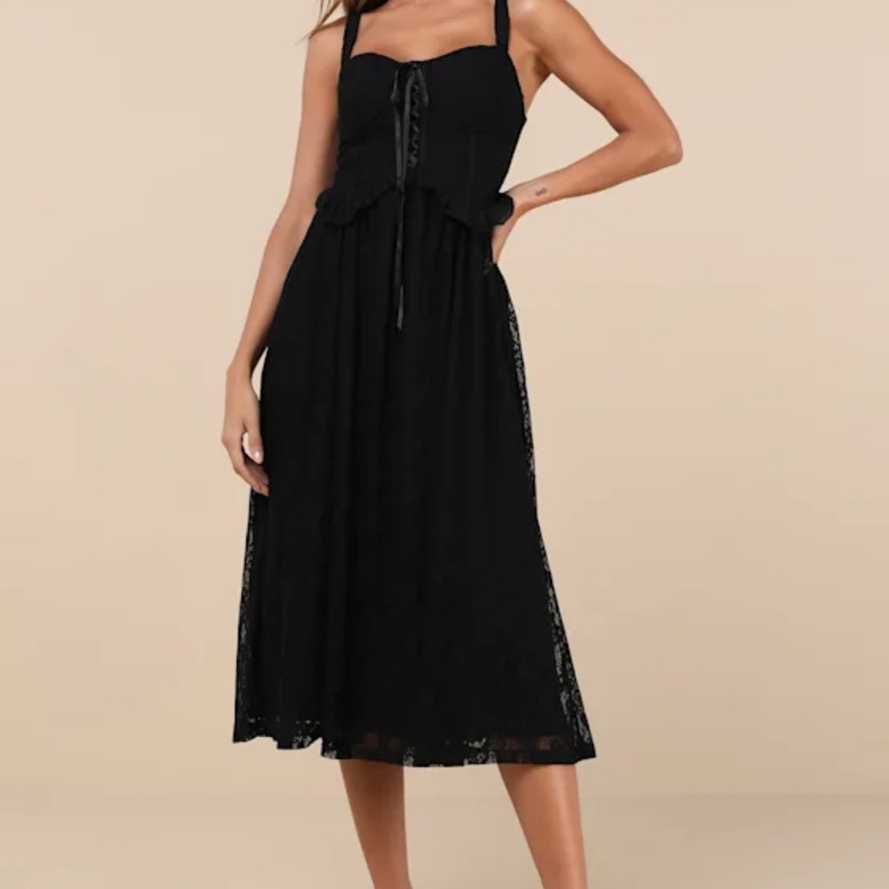 Lulu's Black Halter Midi Sundress NWT Size M